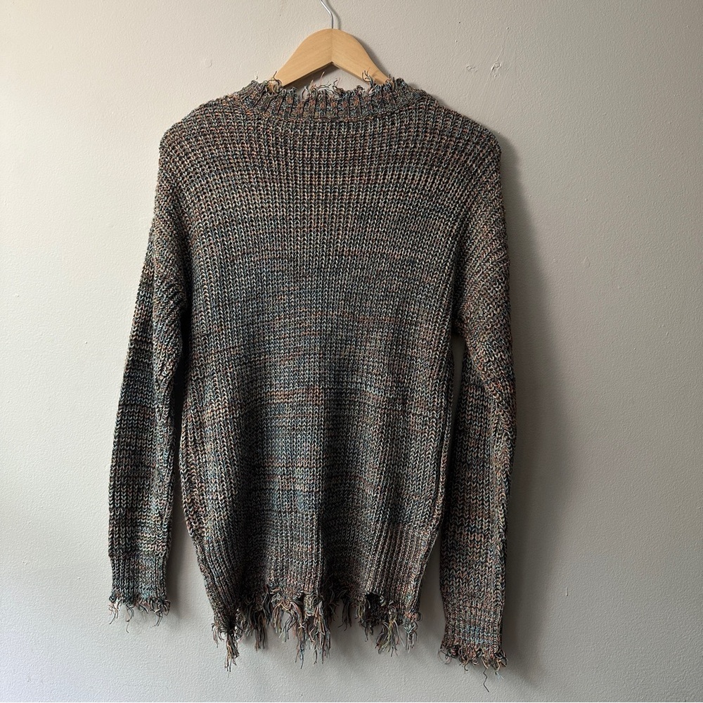 Daytrip Buckle Distressed Strappy V-Neck Sweater Multi-Color Knit Boho S Small - Picture 4 of 7